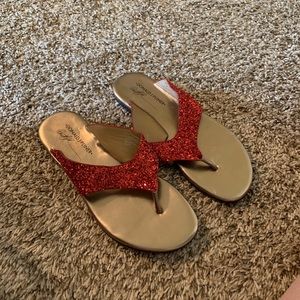 Donald J Pliner ruby red glitter sandals size 8